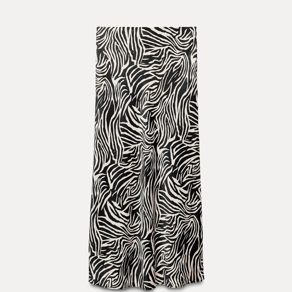 Zara Satin Effect Midi Skirt Zebra, Size XS